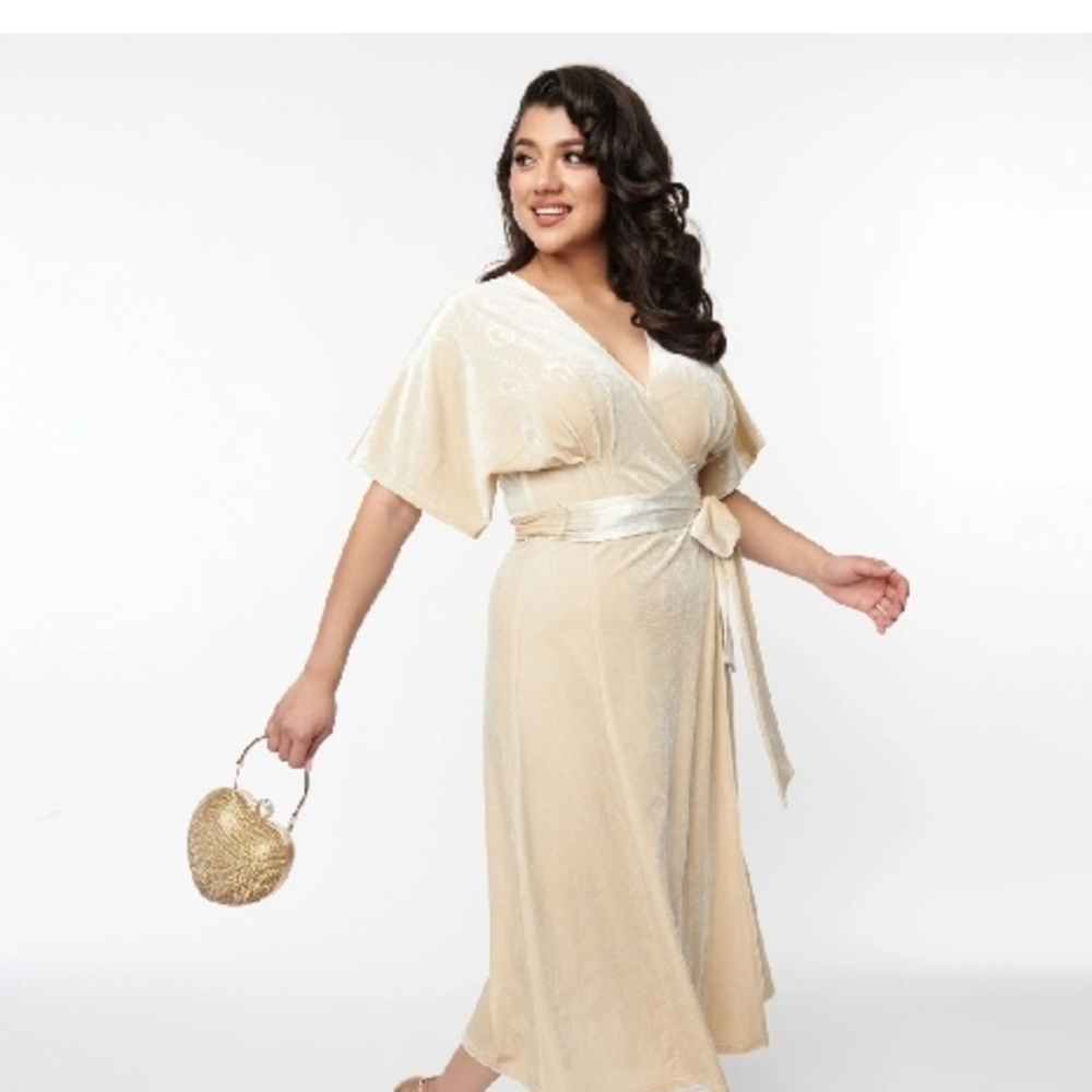Unique Vintage Beige Wrap dress